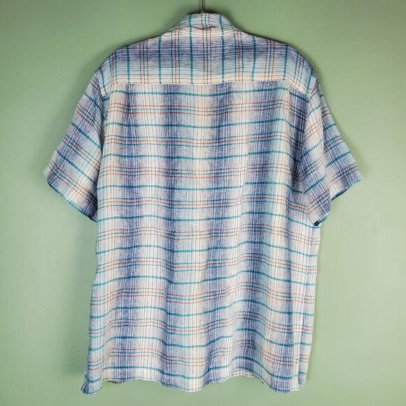 Tommy Bahama Paradigm Blue Plaid Linen Button Short Sleeve Shirt Size Large - Picture 2 of 9